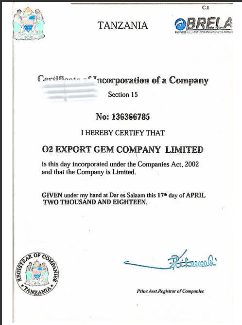 Certificate of Incorporation — No: 136366785
